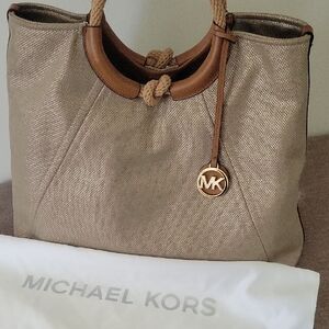 Michael Kors Metallic Taupe Tote with Tan Leather Trim
